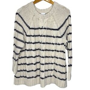 J. Jill Chunky Cable knit Fisherman Sweater XLP Cream/Blue